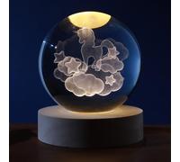 I-TOTAL®- Sfera di vetro 3D con LED RGB effetto sul soffitto, luce notturna per bambini, lampada da notte con base in legno, tema fantasy, decorazione in cristallo disegno (UNICORN)