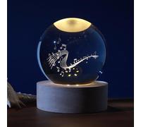 I-TOTAL®- Sfera di vetro 3D con LED RGB effetto sul soffitto, luce notturna per bambini, lampada da notte con base in legno, tema fantasy, decorazione in cristallo disegno (MUSIC)