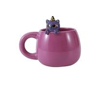 I-TOTAL® - Tazza in Ceramica con animaletto in ceramica sul bordo, tazza per tè o caffè 450 ml (MYSTICAT)