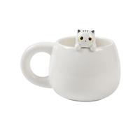 I-TOTAL® - Tazza in Ceramica con animaletto in ceramica sul bordo, tazza per tè o caffè 450 ml (WHITE CAT)