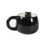 I-TOTAL® - Tazza in Ceramica con animaletto in ceramica sul bordo, tazza per tè o caffè (BLACK CAT) 450 ml