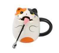 I-TOTAL® - Tazza per caffè e tè unica, Cucchiaio con design a lingua divertente,regalo perfetto per bambini e adulti 400 ml (ORANGE CAT)