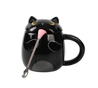 I-TOTAL® - Tazza per caffè e tè unica, Cucchiaio con design a lingua divertente,regalo perfetto per bambini e adulti 400 ml (BLACK CAT)