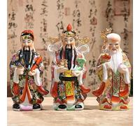 I Tre dei della Fortuna Statua Colore Cinese Decalcomanie Fatte A Mano Ornamenti in Ceramica Dipinto Scultura Abito in Tre Pezzi, 12 Inches