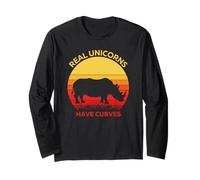 I veri unicorni hanno curve, vintage retrò tramonto divertente rinoceronte Maglia a Manica