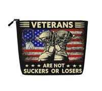 I veterani non sono né creduloni né perdenti Borsa da viaggio in canapa finta per il trucco, borsa da toilette ecologica e durevole con cerniera, 9,45 x 6,7 pollici