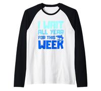 I Wait all Year for This Week - Funny Shark Maglia con Maniche Raglan