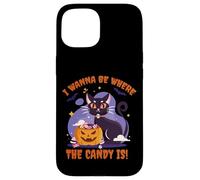 I Wanna Be Where the Candy Is! Funny Black Kawaii Cat Custodia per iPhone 15