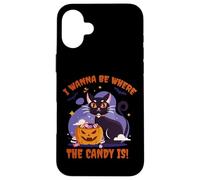 I Wanna Be Where the Candy Is! Funny Black Kawaii Cat Custodia per iPhone 16 Plus