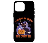 I Wanna Be Where the Candy Is! Funny Black Kawaii Cat Custodia per iPhone 16 Pro Max