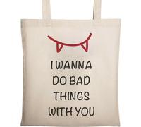 I Wanna Do Bad Things with You Cute Vampire Teeth - Borsa tote in cotone ecologico naturale beige