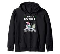 I Want A Bunny for Christmas Santa Hat Funny Xmas Felpa con Cappuccio