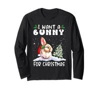 I Want A Bunny for Christmas Santa Hat Funny Xmas Maglia a Manica