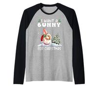 I Want A Bunny for Christmas Santa Hat Funny Xmas Maglia con Maniche Raglan