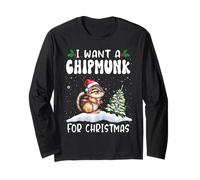 I Want A Chipmunk for Christmas Santa Hat Funny Xmas Maglia a Manica