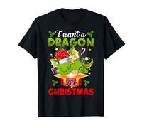 I Want A Dragon for Christmas Merry Xmas Pigiama Ragazzi Bambini Maglietta