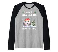 I Want A Hedgehog for Christmas Santa Hat Funny Xmas Maglia con Maniche Raglan