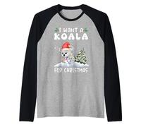 I Want A Koala for Christmas Santa Hat Funny Xmas Maglia con Maniche Raglan