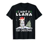 I Want A Llama for Christmas Santa Hat Funny Xmas Maglietta