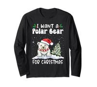 I Want A Polar Bear for Christmas Santa Hat Funny Xmas Maglia a Manica