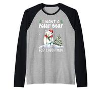 I Want A Polar Bear for Christmas Santa Hat Funny Xmas Maglia con Maniche Raglan