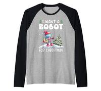 I Want A Robot for Christmas Santa Hat Funny Xmas Maglia con Maniche Raglan