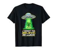 I Want To Believe in Luck Funny UFO St Patricks Day Comic Maglietta