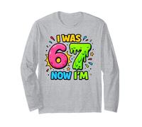I Was 6 Now I'm 7 - Divertente 7th Birthday Six Seven Meme Maglia a Manica