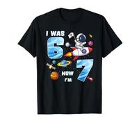 I Was 6 Now I'm 7 Funny 67 Meme 7th Birthday Astronaut Theme Maglietta