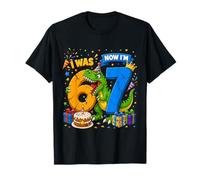I Was 6 Now Im 7 Years Old Dinosaur 7th Birthday Boy T-Rex Maglietta