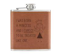 I Was Born Un Principessa 170ml pelle Sintetica Hip Flask Marroncino - Slogan