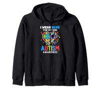 I wear Blue For My Son Autism Awareness Mom Dad Parents Felpa con Cappuccio