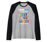 I wear Blue For My Son Autism Awareness Mom Dad Parents Maglia con Maniche Raglan