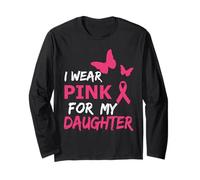 I Wear Pink for My Daughter Butterfly & Ribbon Breast Cancer Maglia a Manica