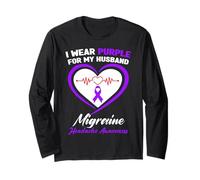 I Wear Purple per Mio Marito Emicrania Consapevolezza del Mal di Testa Maglia a Manica