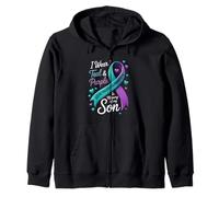 I Wear Teal E Purple in Memory My Son Suicide Prevention Felpa con Cappuccio