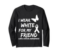 I Wear White for My Friend Lung Cancer Awareness Ribbon Maglia a Manica