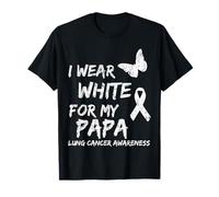 I Wear White for My Papa Lung Cancer Awareness Ribbon Family Maglietta