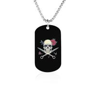 I Will Cut You Skull Barber Memorial Collana in acciaio al titanio rettangolare con ciondolo a forma di piastrina, gioiello regalo