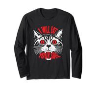 I Will Eat Your Soul Satanic Cat Design per Halloween Maglia a Manica
