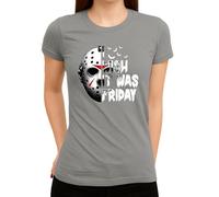 I Wish It was Friday - Design iconico horror con maschera da hockey su ghiaccio look slasher, motivo perfetto per Halloween e fan del venerdì 13° maglietta da donna, grigio., L
