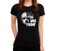 I Wish It was Friday - Design iconico horror con maschera da hockey su ghiaccio look slasher, motivo perfetto per Halloween e fan del venerdì 13° maglietta da donna, Nero , L
