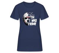 I Wish It was Friday - Design iconico horror con maschera da hockey su ghiaccio look slasher, motivo perfetto per Halloween e fan del venerdì 13° maglietta da donna, blu navy, L