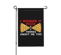 I Wonder If Pizza Thinks About Me Too Bandiera All'Aperto Moda Bandiera Da Esterno Con Occhielli Bandiere Da Cortile Per Spiaggia Camera Da Letto Soggiorno 30X45cm