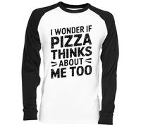 I Wonder If Pizza Thinks About Me Too Bianca Unisex Maglietta da Baseball White Unisex Baseball T-Shirt