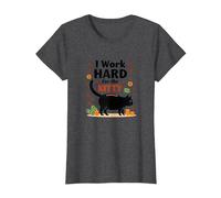 I Work Hard for The Kitty - Umorismo Amante dei Gatti Maglietta, Donna, Grigio Scuro, XS
