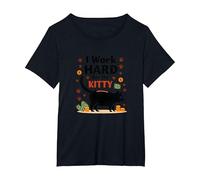 I Work Hard for The Kitty - Umorismo Amante dei Gatti Maglietta, Donna Plus-Size, Nero, 6X