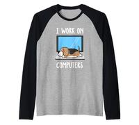 I Work On Computer Beagle Dog Sleep Funny Puppy Lovers Maglia con Maniche Raglan