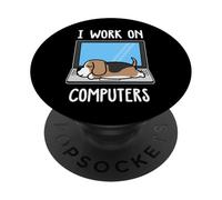 I Work On Computer Beagle Dog Sleep Funny Puppy Lovers PopSockets PopGrip Adesivo