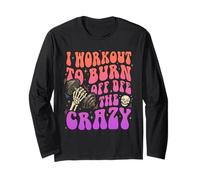 I Workout To Burn off The Crazy Funny Skeleton Gym Retro Maglia a Manica